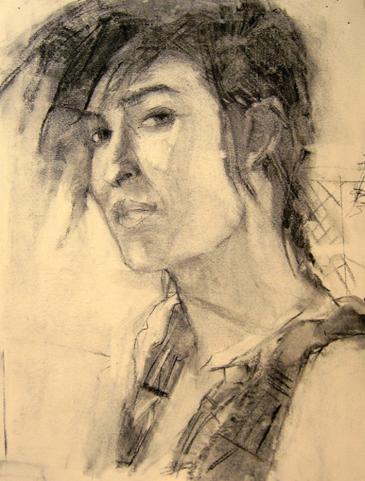 Girl with Vest Charcoal Drawing
