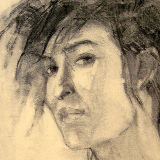 Girl with Vest Charcoal Drawing