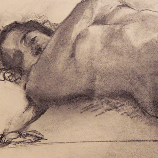 Resting With Glasses Charcoal Drawing
