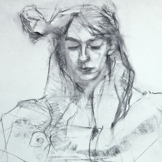Knitting Charcoal Drawing