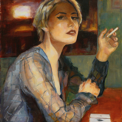Woman Smoking Oil Painting